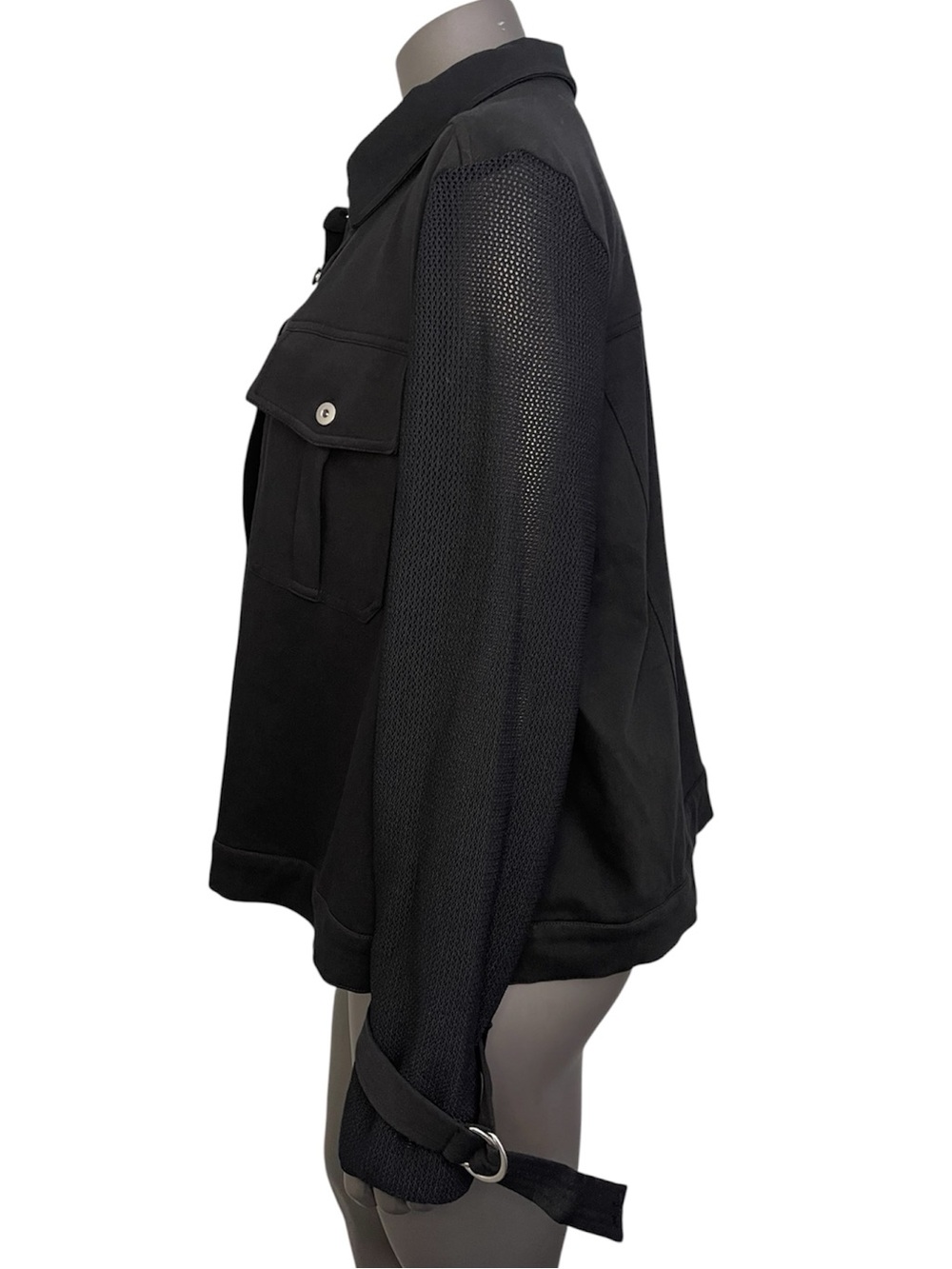 Grey By Jhoan Sebastian Grey Woman’s 2X Knit Denim Moto Jacket Black Mesh Sleeve - Picture 5 of 12